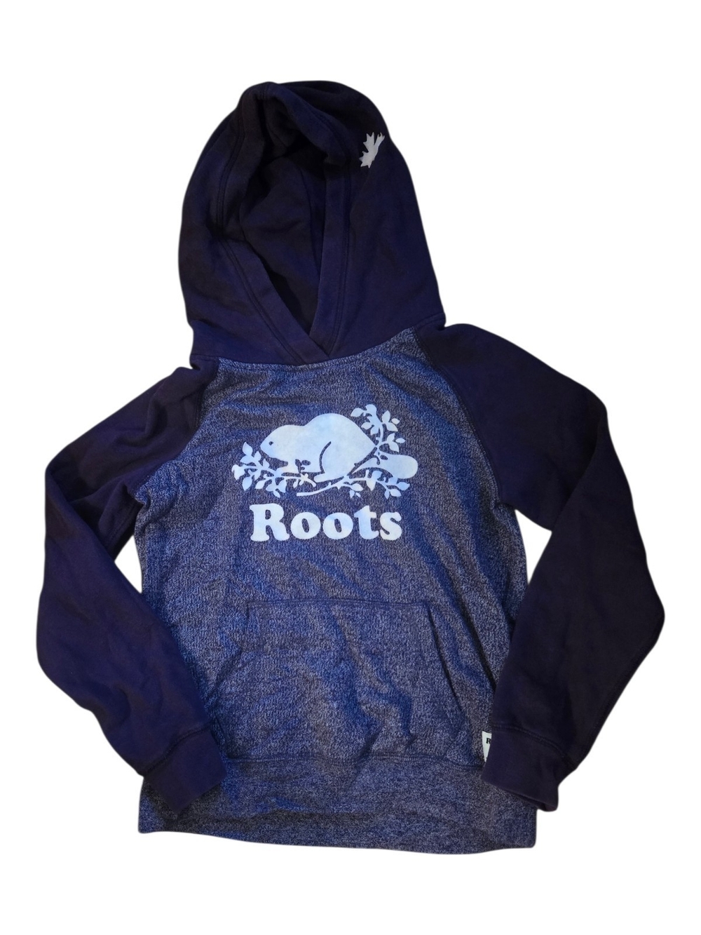 Roots Kids Navy & Heathered Blue Hooded Sweatshirt with White Logo 11/12